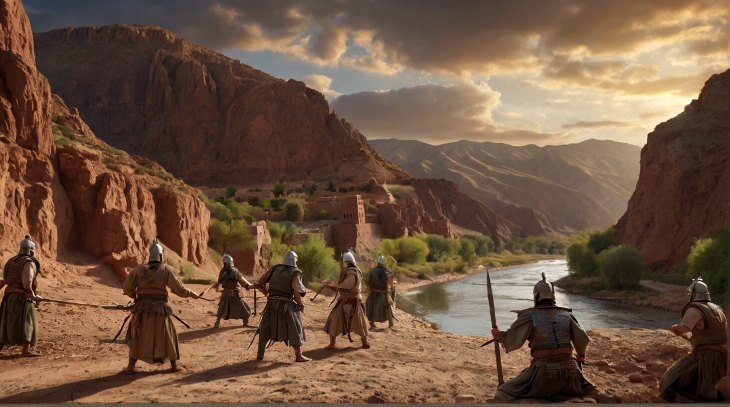 Aerial view of the historical conflicts in Dades Valley, showcasing rugged terrain and remnants of ancient battles.