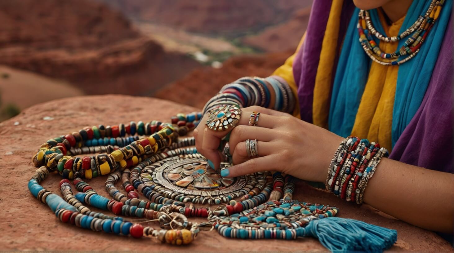 A diverse collection of stylish accessories and jewelry, including necklaces, bracelets, rings, and more.