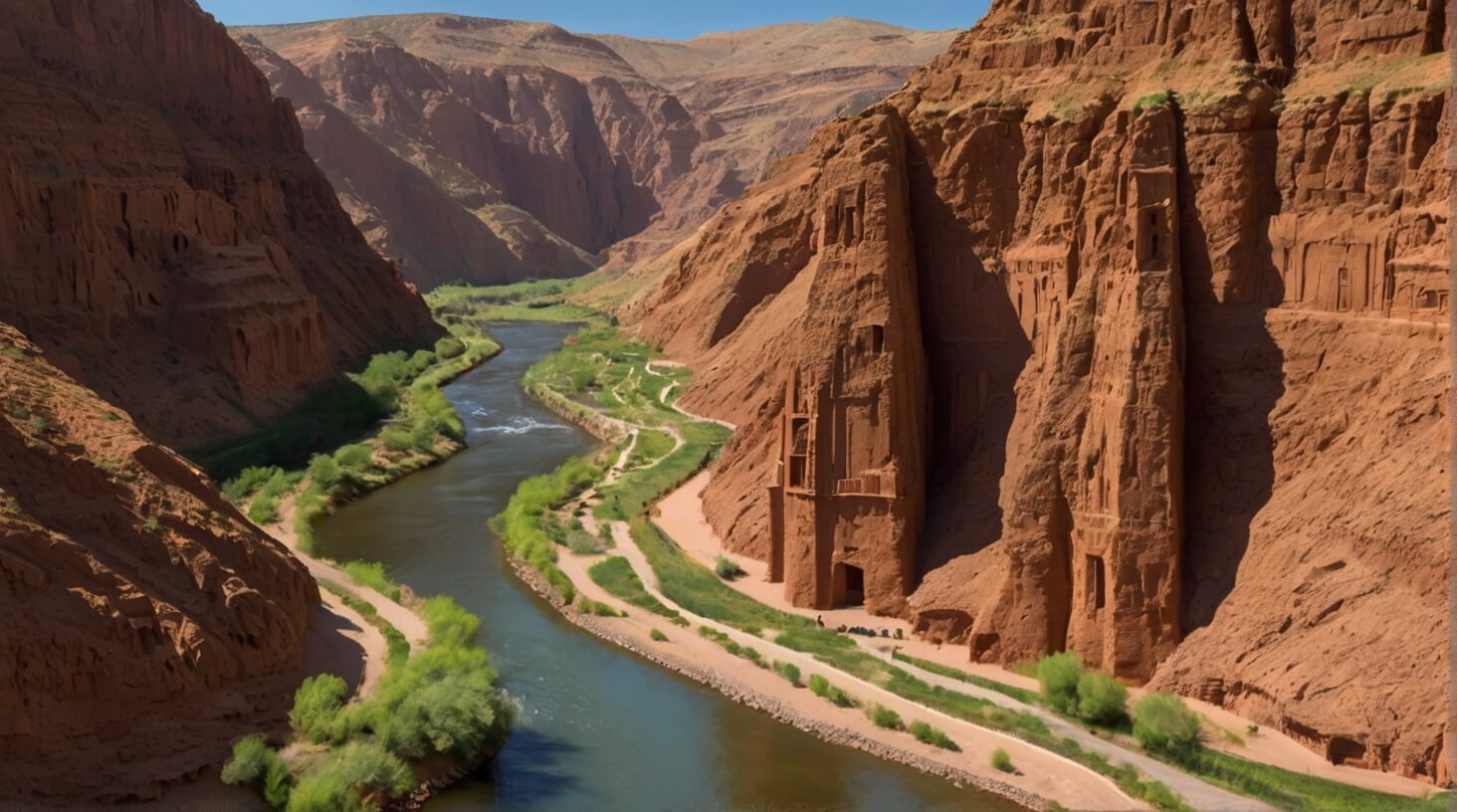 A panoramic view of ancient geological formations, showcasing layers of rock formations, erosion patterns, and geological marvels.