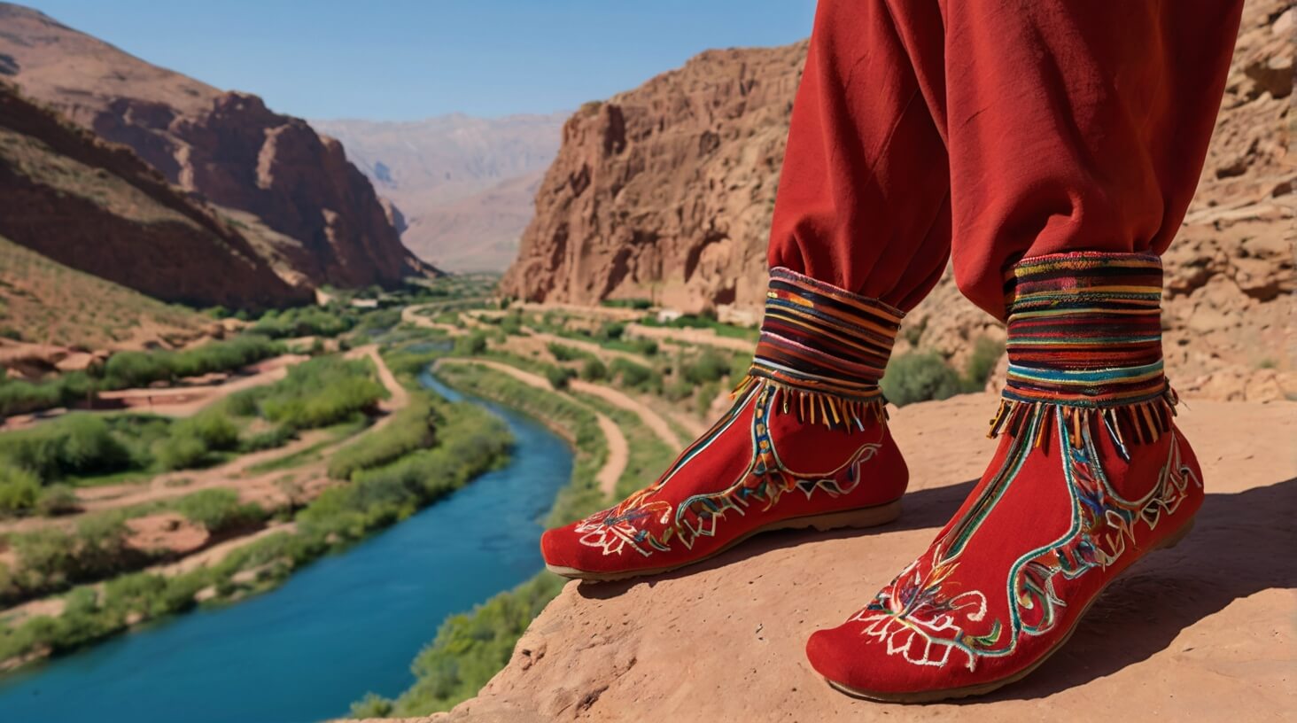 A display of various traditional footwear styles from around the world.